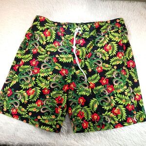 Dragonball and Tropical Flower Pull Up Board Swim Trunks Lined 2 Pocket Mens XL